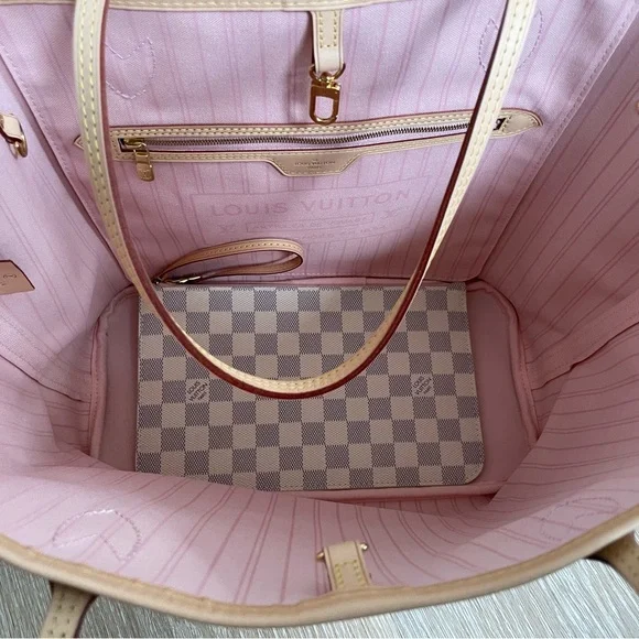 Authentic Louis Vuitton Neverfull MM Azur Rose Ballerine Tote Bag - Picture 7 of 9